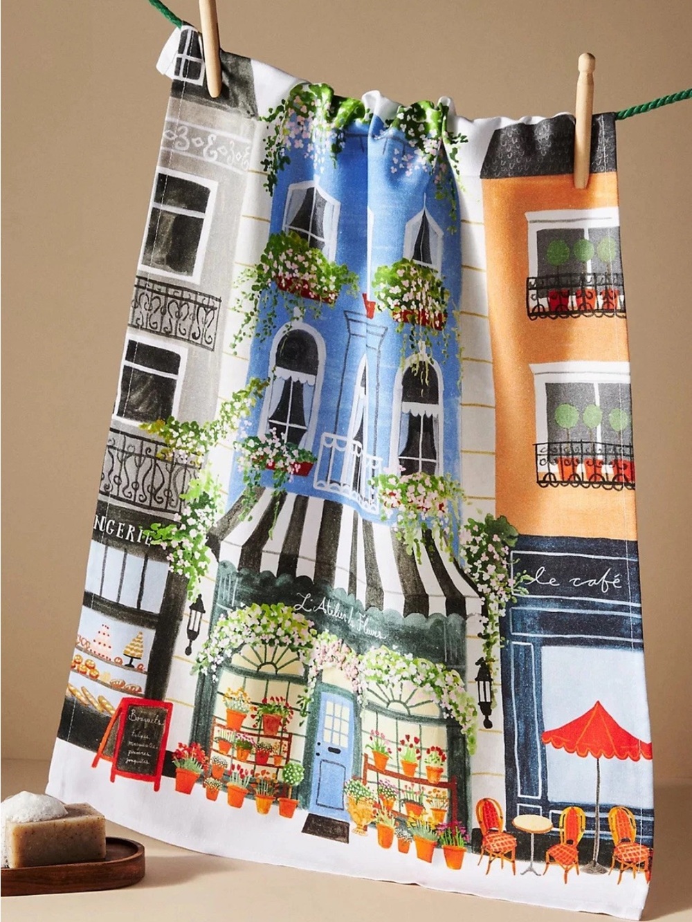 NEW Anthropologie Flower Stand Embroidered Dish Towel